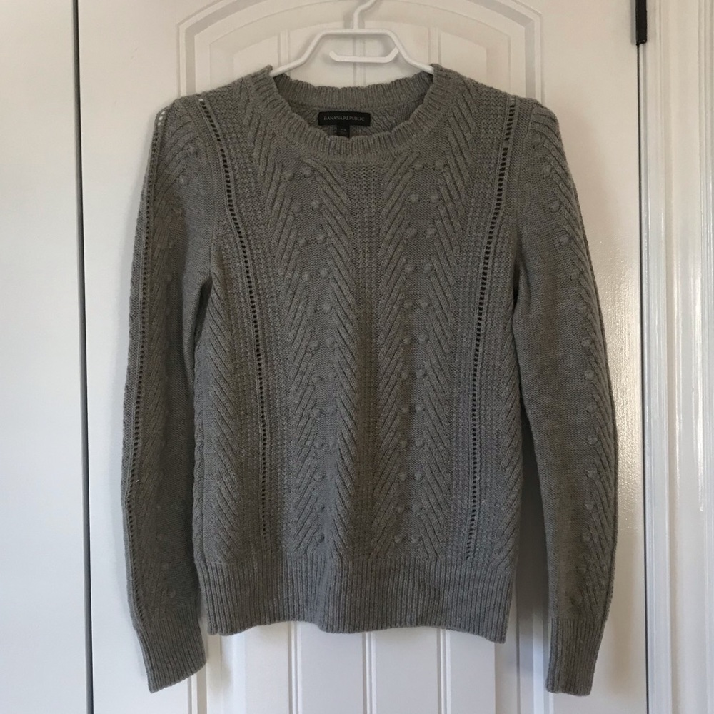 Banana Republic Grey Pom Pom Cable Knit Sweater